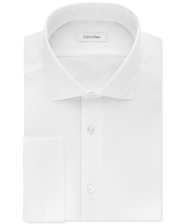 カルバンクライン メンズ トップス シャツ Calvin Klein Mens SlimFit NonIron Herringbone French Cuff Dress Shirt White ホワイト