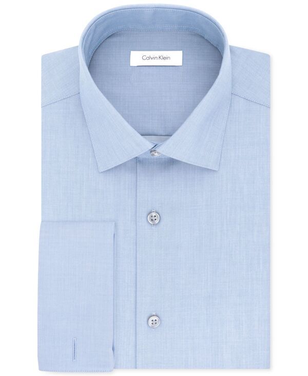 カルバンクライン メンズ トップス シャツ Calvin Klein Mens SlimFit NonIron Herringbone French Cuff Dress Shirt Blue ブルー