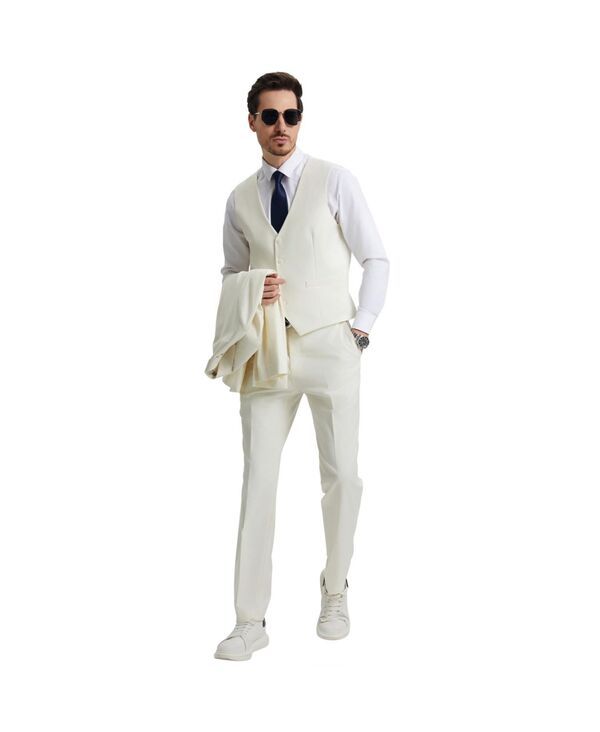 ステイシーアダムス メンズ アウター ジャケット・ブルゾン パンツ トール ベスト ジャケット Stacy Adams Big Tall HybridFit 3pc Notch Lapel Suit Set Jacket Vest and Pants Ivor
