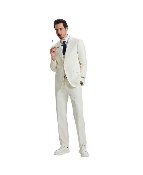 ステイシーアダムス メンズ アウター ジャケット・ブルゾン パンツ トール ベスト ジャケット Stacy Adams Big Tall HybridFit 3pc Notch Lapel Suit Set Jacket Vest and Pants Ivor