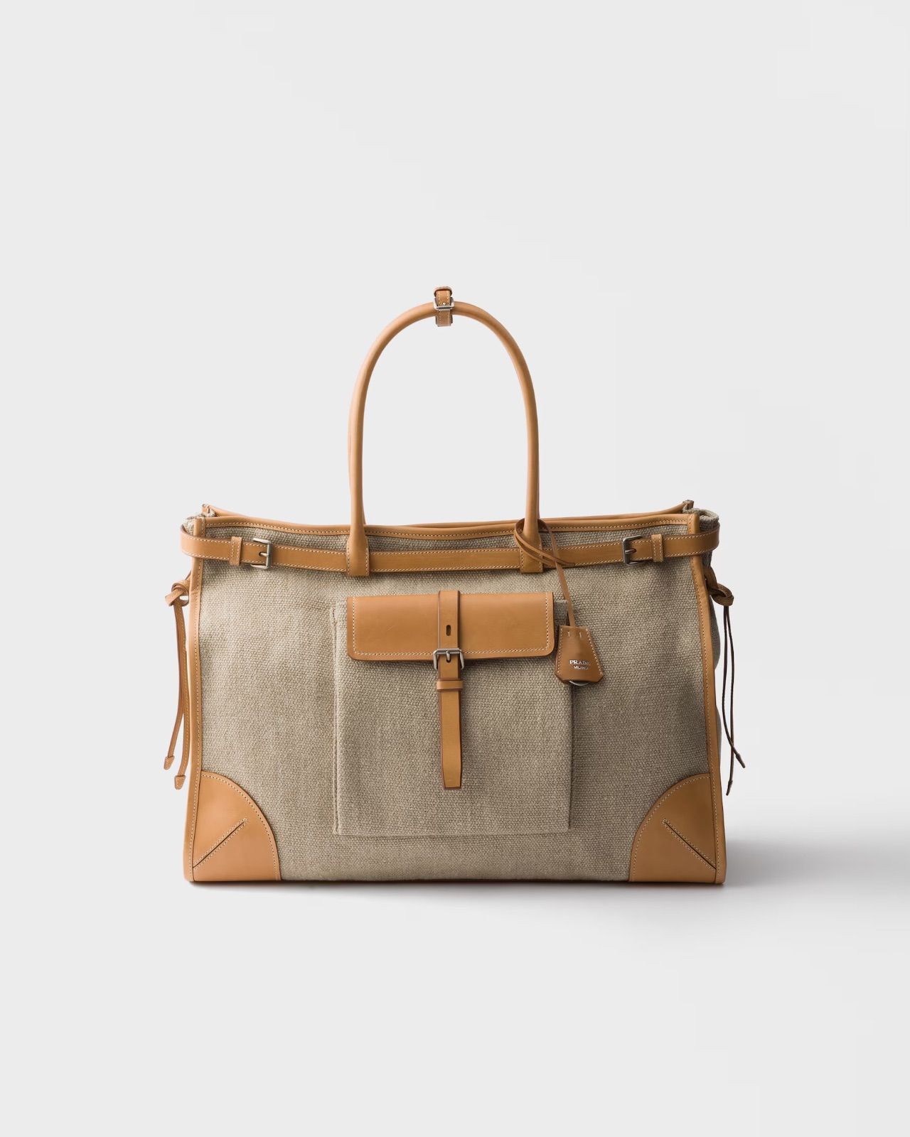 【PRADA】 ボニー リネン レザー トート バッグ 2way 小旅行にも◎