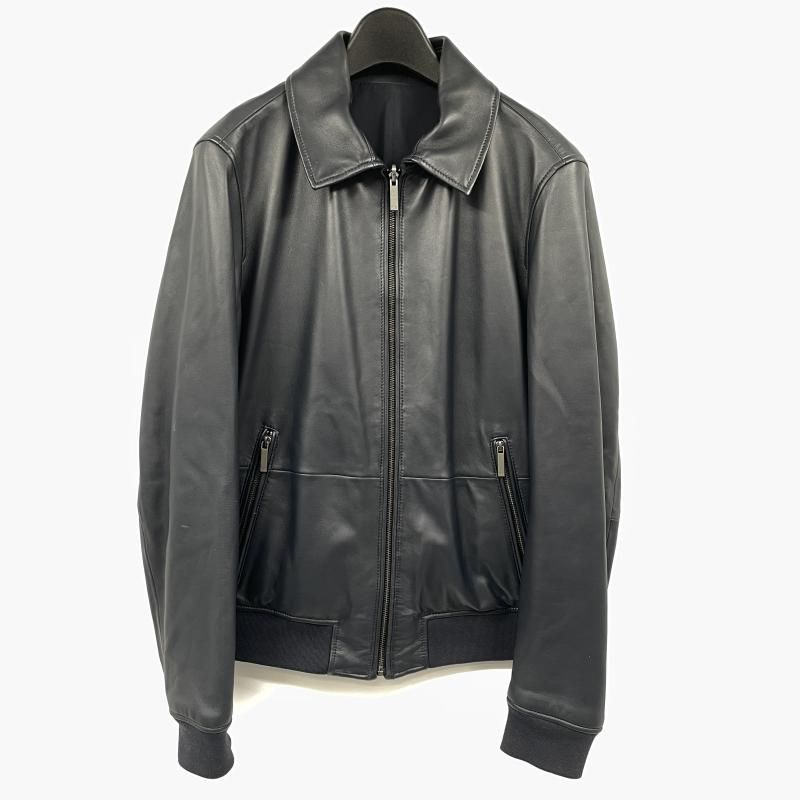【中古】HUGO BOSS リバーシブルレザージャケット ネイビー サイズL ヒューゴボス[17]