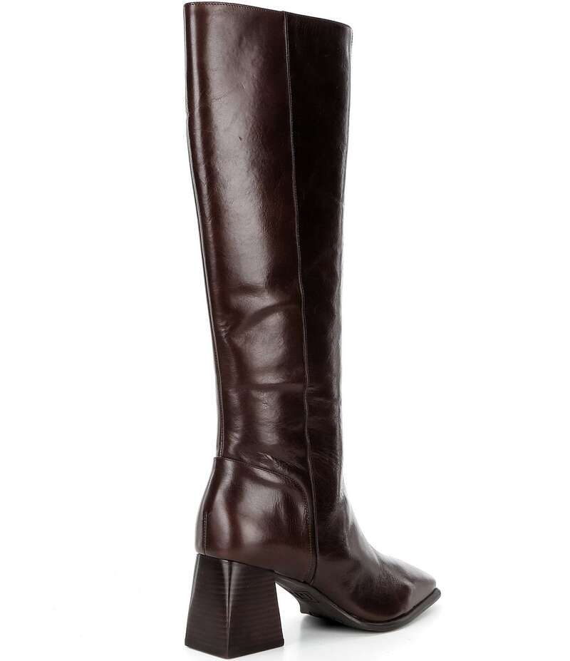 ジービー レディース シューズ ブーツ・レインブーツ トール ブーツ レザー ヒール GB SoleSister Glossy Leather Square Toe Block Heel Tall Boots Dark Cappuccino