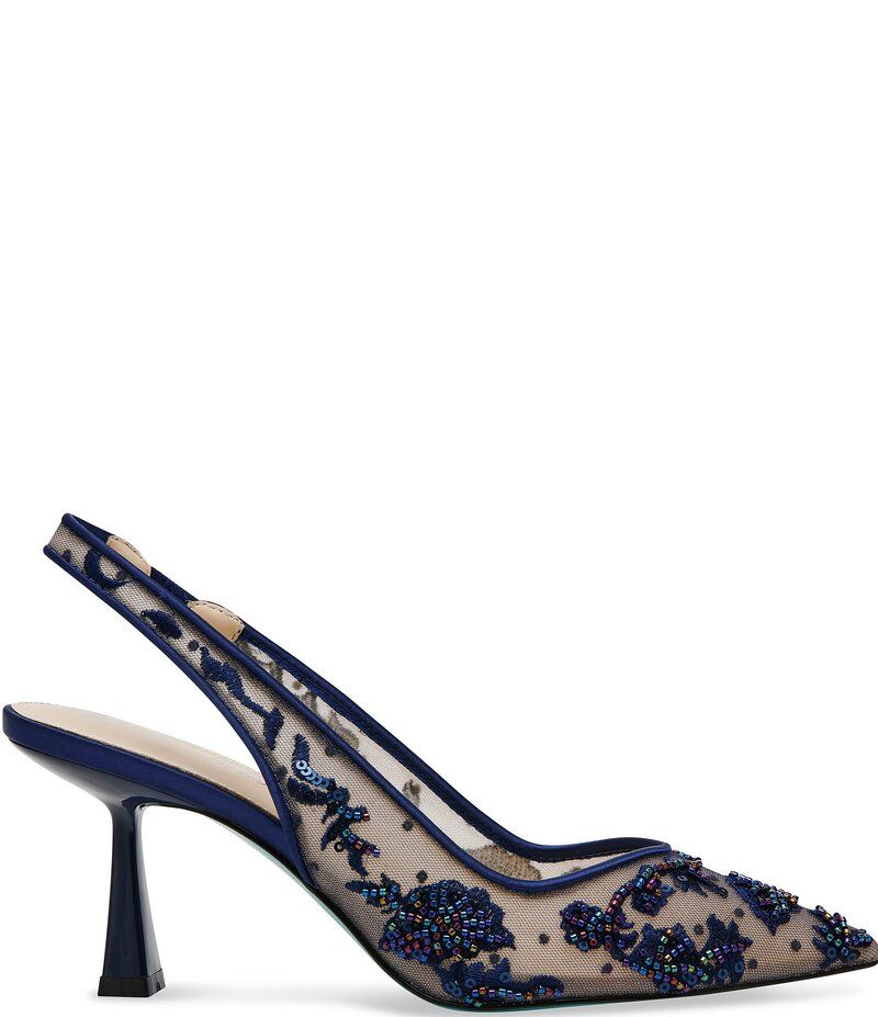 ベッツィジョンソン レディース シューズ パンプス メッシュ Blue by Betsey Johnson Nikki Mesh Flower Beaded Slingback Pumps Navy ネイビー