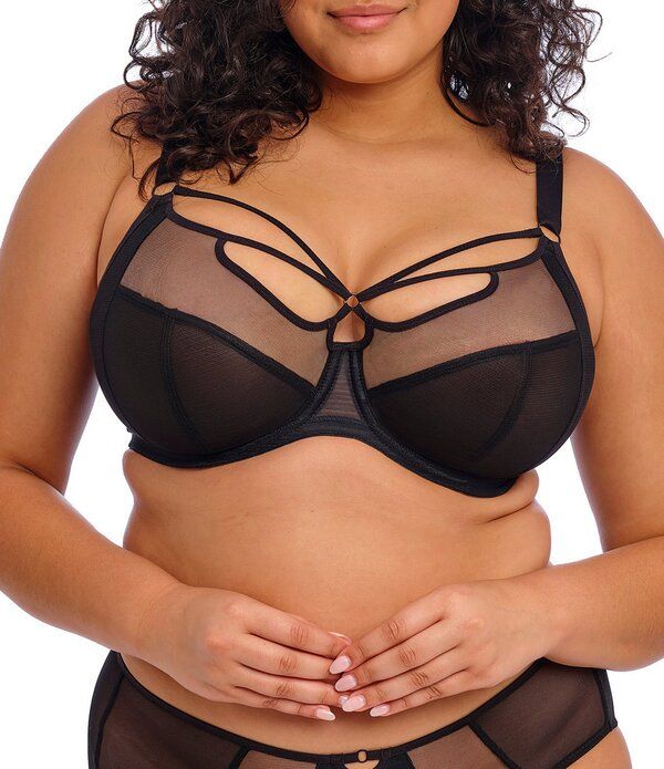エロミ レディース アンダーウェア ブラジャー チュール シアー Elomi Sachi Sheer Tulle Adjustable Plunge Bra Black ブラック