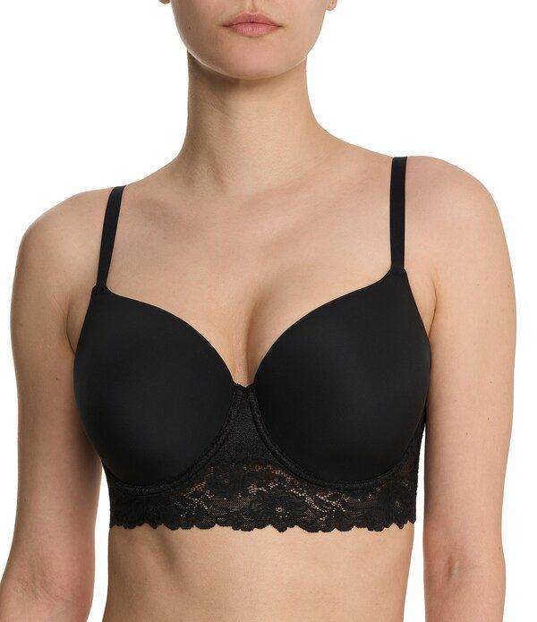 ナトリ レディース アンダーウェア ブラジャー Tシャツ レース Natori Heavenly Full Coverage Longline Lace TShirt Bra Black ブラック