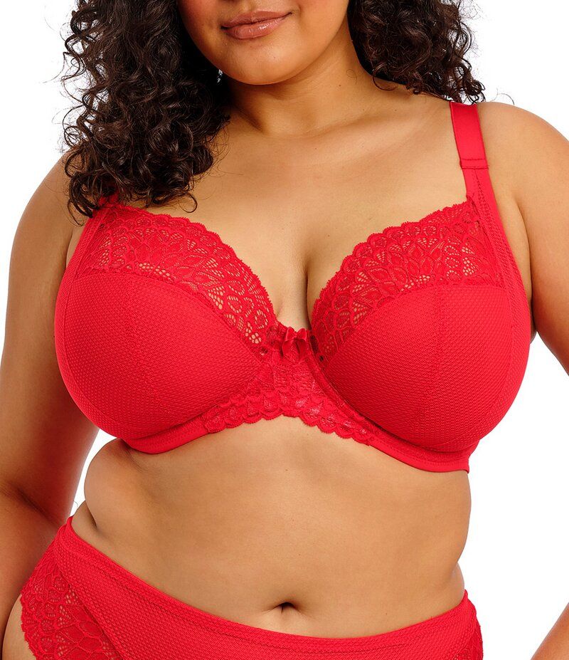 エロミ レディース アンダーウェア ブラジャー Elomi Tiernie Full Busted Underwire Stretch Plunge Bra Red レッド