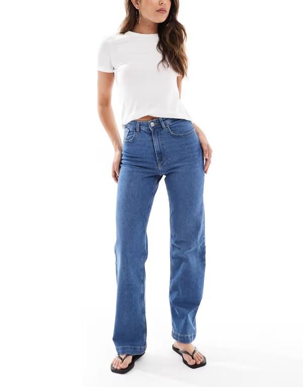 オンリー レディース ボトムス デニムパンツ ワイドレッグ ハイウエスト ジーンズ ONLY Mishy high waist wide leg jeans in mid blue wash MID BLUE ブルー
