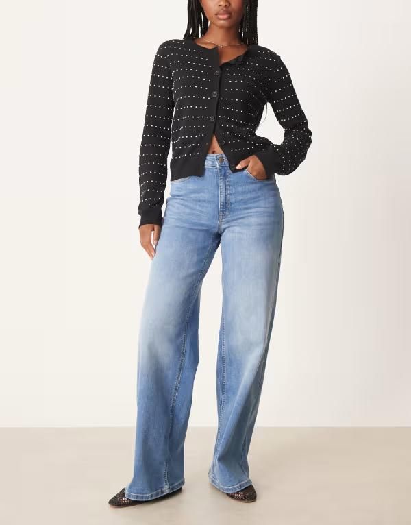 ジェイディーワイ レディース ボトムス デニムパンツ ワイドレッグ ハイウエスト デニム ジーンズ JDY high waist wide leg jeans in mediumblue denim Medium blue denim デニム