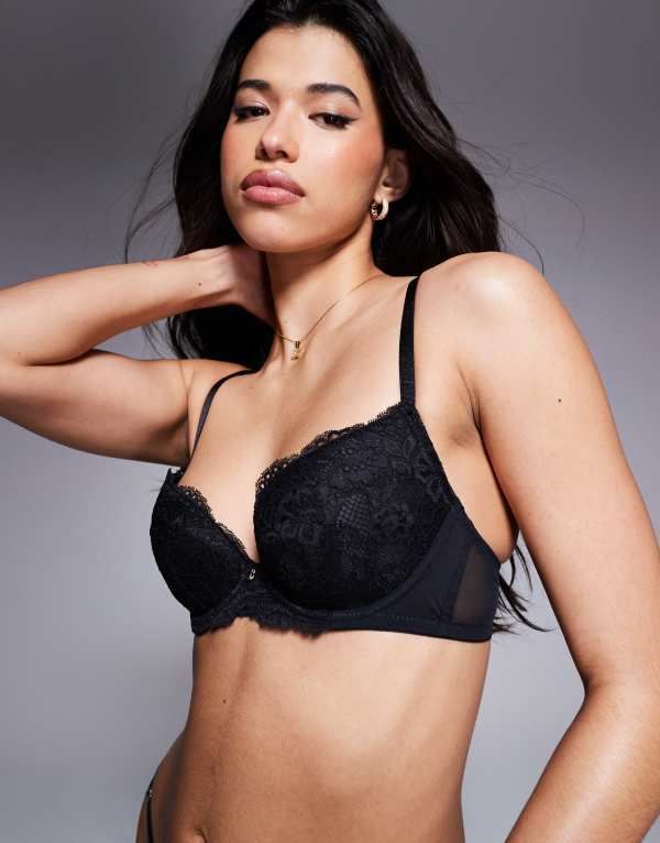 アンサマーズ レディース アンダーウェア ブラジャー レース Ann Summers Sexy Lace padded plunge bra Black ブラック