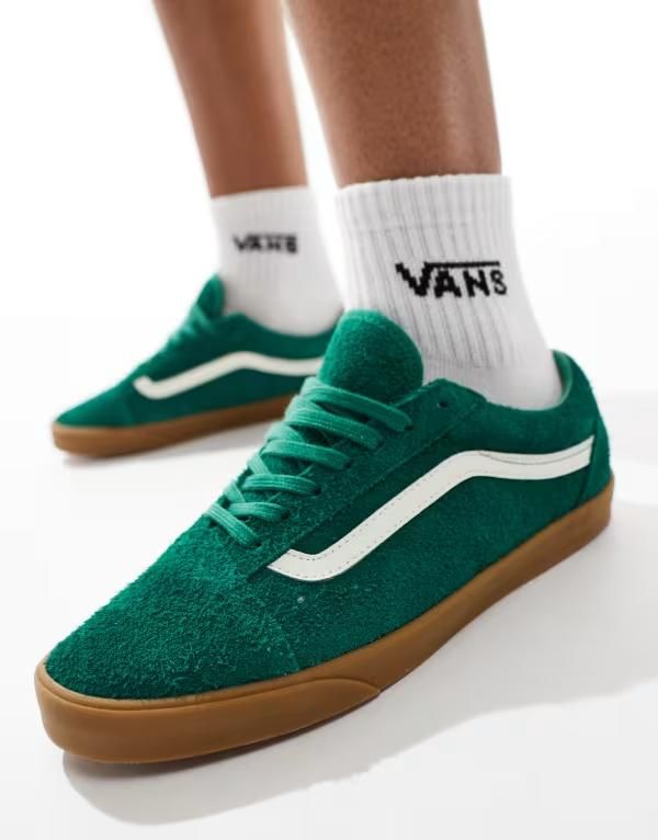 バンズ レディース シューズ スニーカー スエード Vans Old Skoolowpro fluffy suede gum sole sneakers MID GREEN グリーン