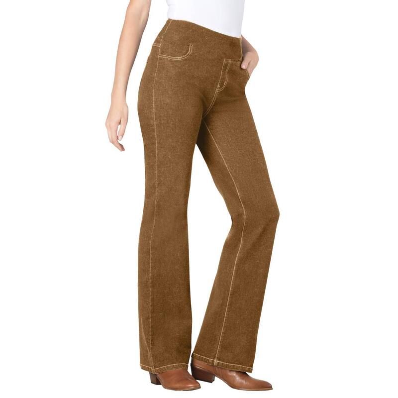 ウーマン ウィズイン レディース ボトムス デニムパンツ ブーツカット プラスサイズ ブーツ ジーンズ Woman Within Plusize PullOn Bootcut GapFree Stretch Denim Jeans Toffee デニム