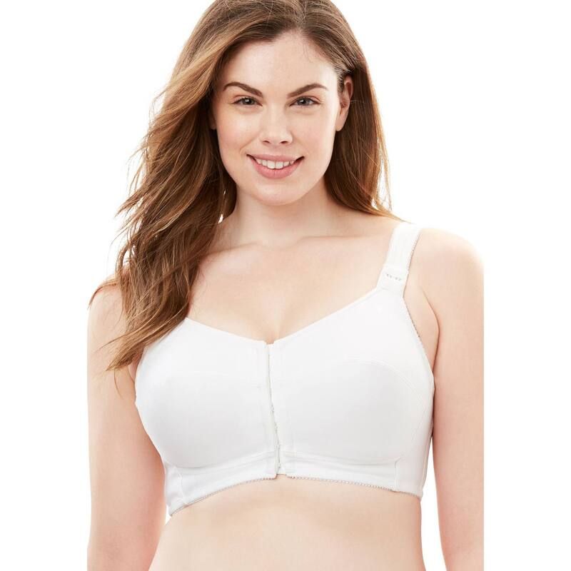コンフォート チョイス レディース アンダーウェア ブラジャー プラスサイズ Comfort Choice Womens Plusize Stay Cool Front Close Wireless Posture Bra White ホワイト