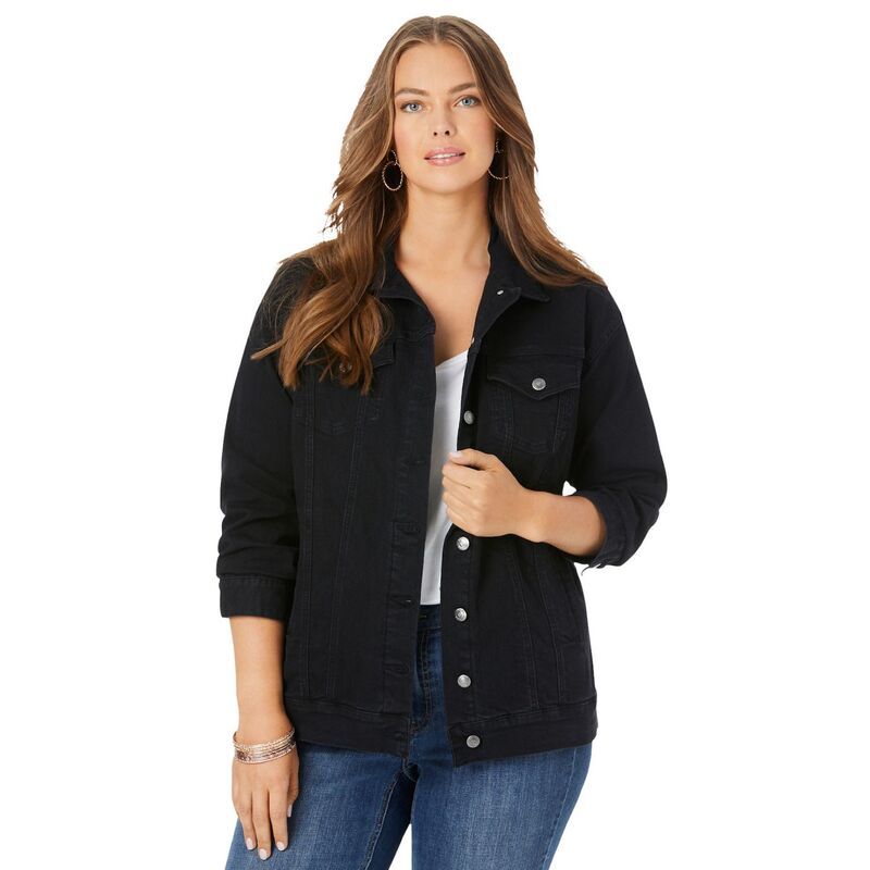 ロアマンズ レディース アウター ジャケット・ブルゾン プラスサイズ デニム Roamans Womens Plusize Boyfriend Stretch Denim Jacket Black ブラック