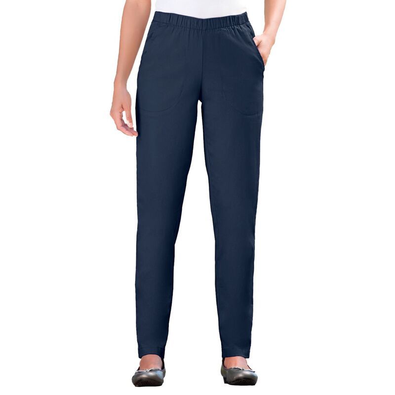 ウーマン ウィズイン レディース ボトムス デニムパンツ ストレート プラスサイズ プチ ジーンズ Woman Within Plusize Petite Straight Leg Fineline PullOn Stretch Denim Jeans Nav