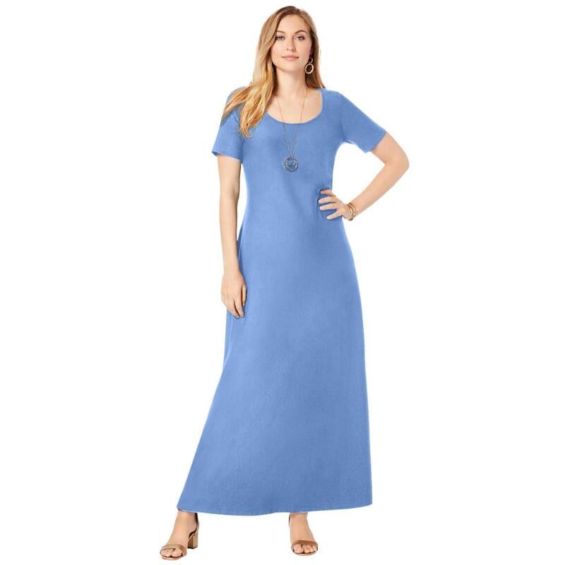 ジェシカロンドン レディース トップス ワンピース プラスサイズ プチ Tシャツ コットン マキシ Jessica London Womens Plusize Petite Stretch Cotton TShirt Maxi Dress French Blu