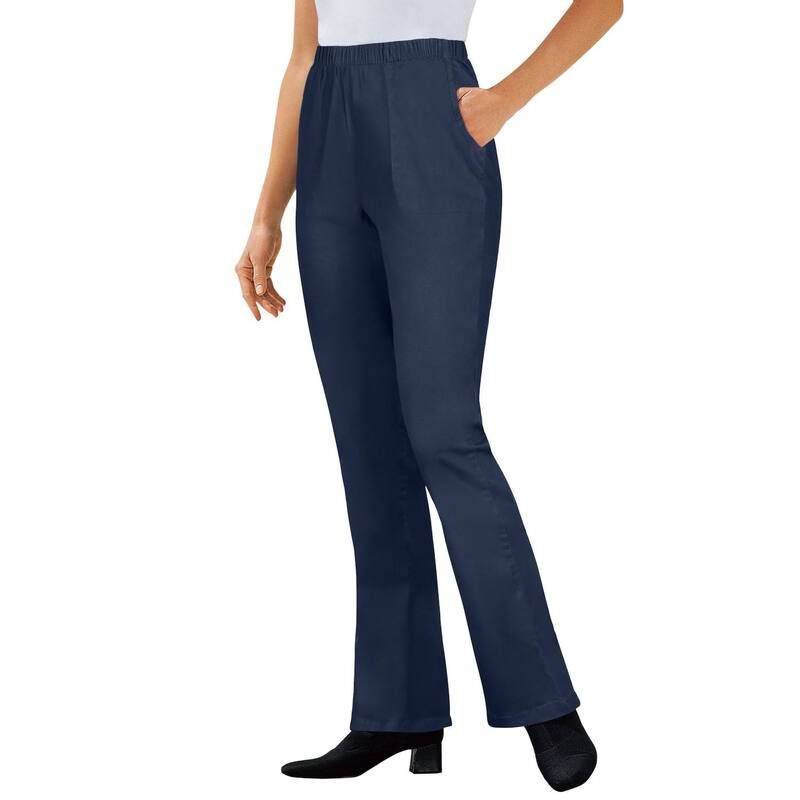 ウーマン ウィズイン レディース ボトムス デニムパンツ ブーツカット プラスサイズ ブーツ ジーンズ Woman Within Plusize Fineline Stretch Denim PullOn Bootcut Jeans Navy ネイビー