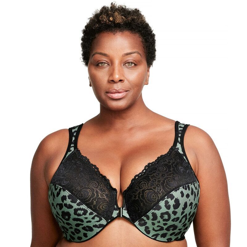 グラマライズ レディース アンダーウェア ブラジャー プラスサイズ Plusize Glamorise FullFigure Wonderwire Front Close Bra 1245 Centennialeopard アニマル