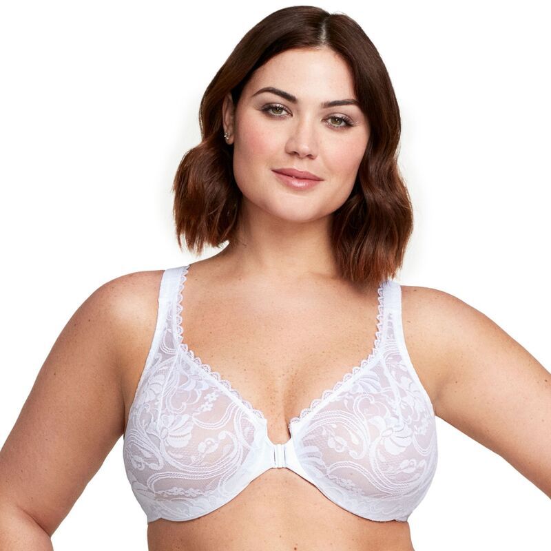 グラマライズ レディース アンダーウェア ブラジャー プラスサイズ レース Plusize Glamorise FullFigure Wonderwire FrontClose Stretch Lace Bra 9245 White ホワイト