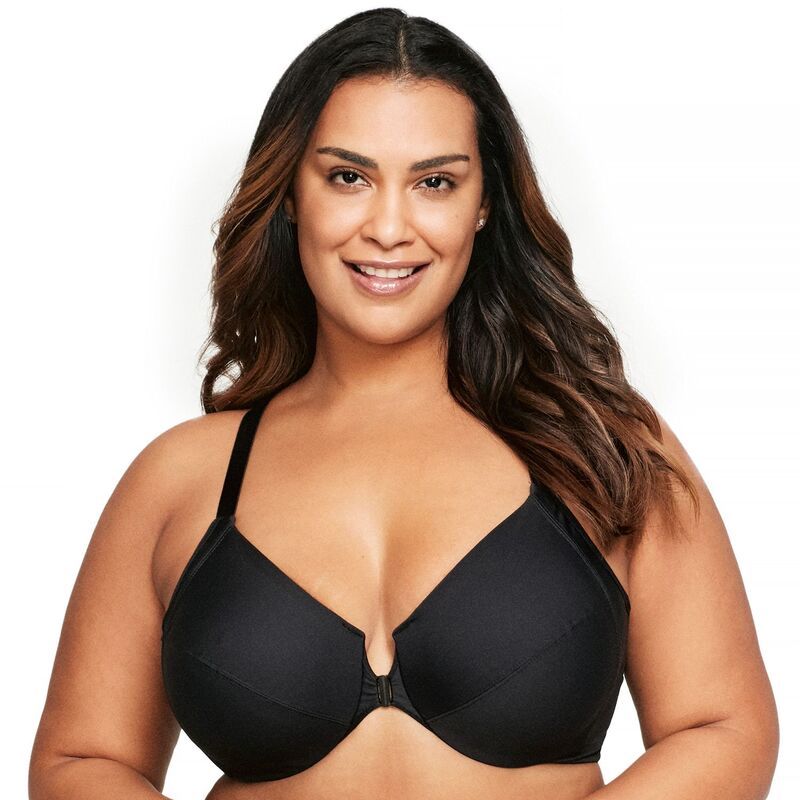 グラマライズ レディース アンダーウェア ブラジャー プラスサイズ Plusize Glamorise FullFigure Front Close Wonderwire Bra With Smoothing Back 1247 Black ブラック
