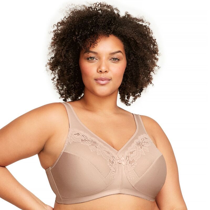 グラマライズ レディース アンダーウェア ブラジャー ミニ Glamorise FullFigure MagicLift Wirefree Minimizer Support Bra 1003 Cafe