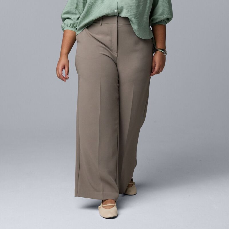 ヴェラウォン レディース ボトムス カジュアルパンツ ワイドレッグ クレープラスサイズ Plusize Simply Vera Wang Luxe Crepe Wide Leg Trousers Fog