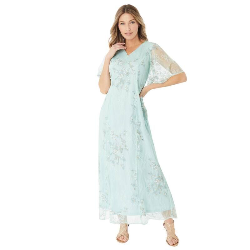 ロアマンズ レディース トップス ワンピース プラスサイズ レース Roamans Womens Plusize SweetheartNeck Embellished Lace Gown Mint Rose Bouquet ミント