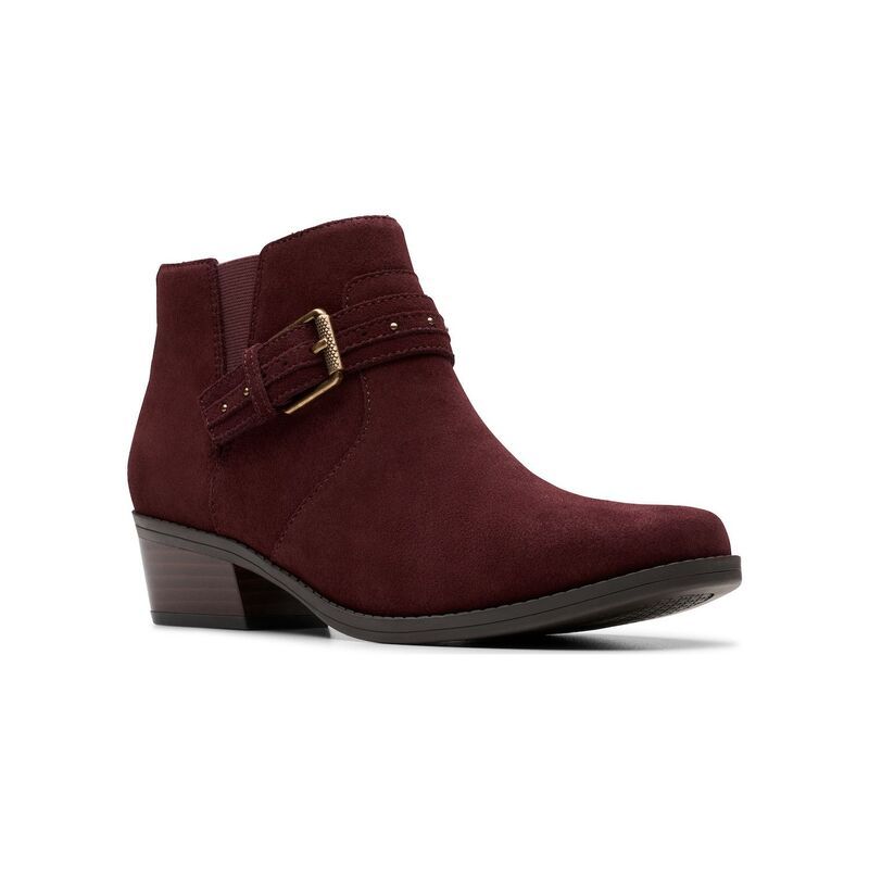 クラークス レディース シューズ ブーツ・レインブーツ アンクル ヒール Clarks Danyelle Wish Womens Ankle Boots with Block Heel Zip Closure Merlot Suede