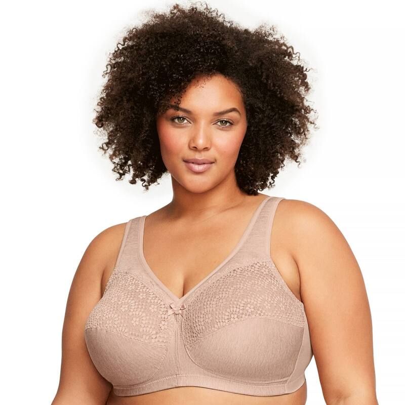 グラマライズ レディース アンダーウェア ブラジャー プラスサイズ Plusize Glamorise FullFigure MagicLift Moisture Control Wirefree Bra 1064 Cafe Heather ヘザー