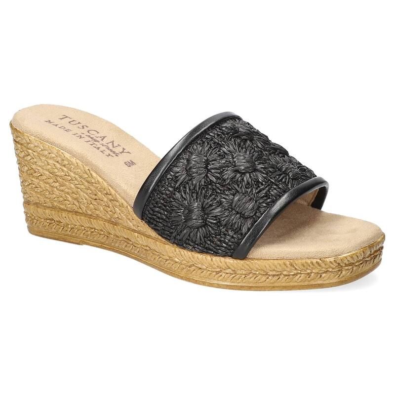 イージーストリート レディース シューズ サンダル Easy Street Ricci Tuscany Womens Wedge Sandals Black Raffia Flowers ブラック