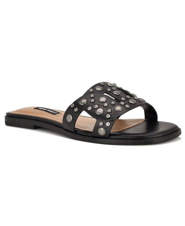 ナインウェスト レディース シューズ スリッポン・ローファー サンダル Nine West Womens Gomaz Embellished Flat SlipOn Sandals Black ブラック