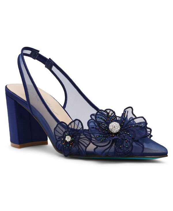 ベッツィジョンソン レディース シューズ パンプス Betsey Johnson Womens Petra Flower Applique Slingback Pumps Navy ネイビー