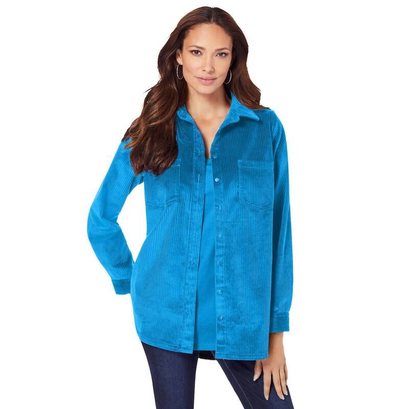 ロアマンズ レディース トップス シャツ コーデュロイ プラスサイズ Roamans Womens Plusize Corduroy ButtonFront Shirt Iris Blue ブルー