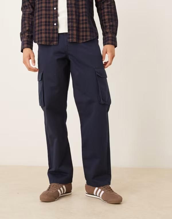 エイソス メンズ ボトムス カジュアルパンツ カーゴパンツ ASOS DESIGN baggy cargo pants NAVY ネイビー