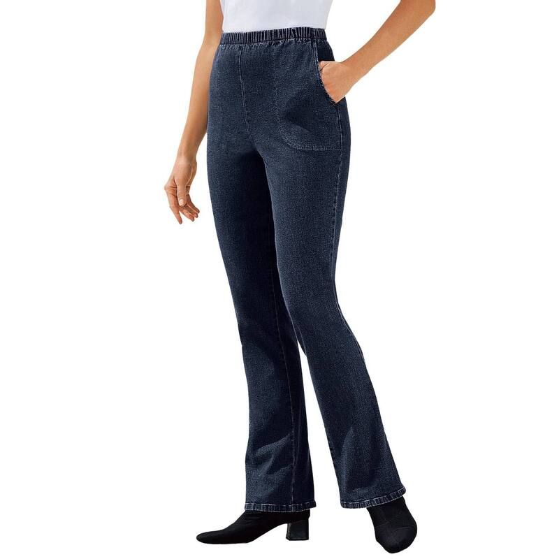 ウーマン ウィズイン レディース ボトムス デニムパンツ ブーツカット プラスサイズ ブーツ ジーンズ Woman Within Plusize Fineline Stretch Denim PullOn Bootcut Jeans Indigo インディゴ