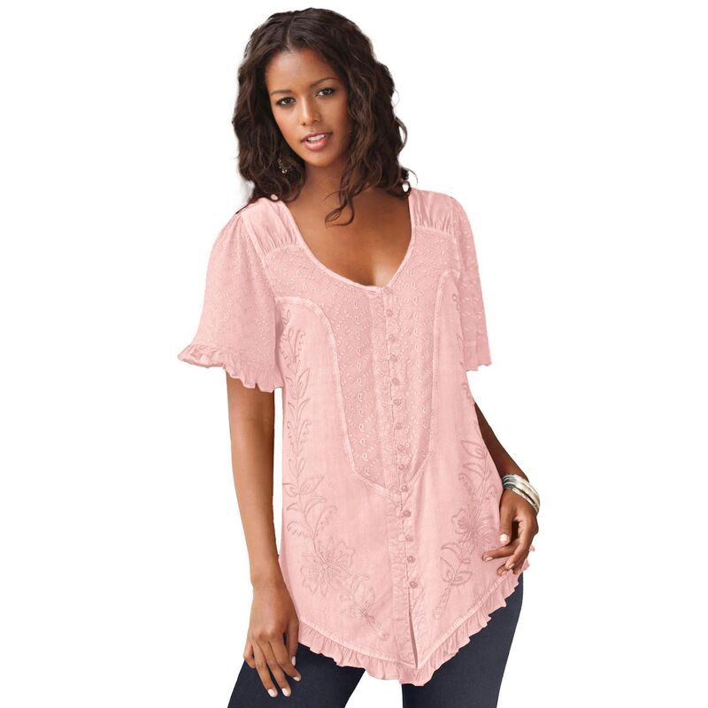 ロアマンズ レディース トップス Tシャツ プラスサイズ Roamans Womens Plusize Acid Wash Tunic Soft Blush ブラッシュ