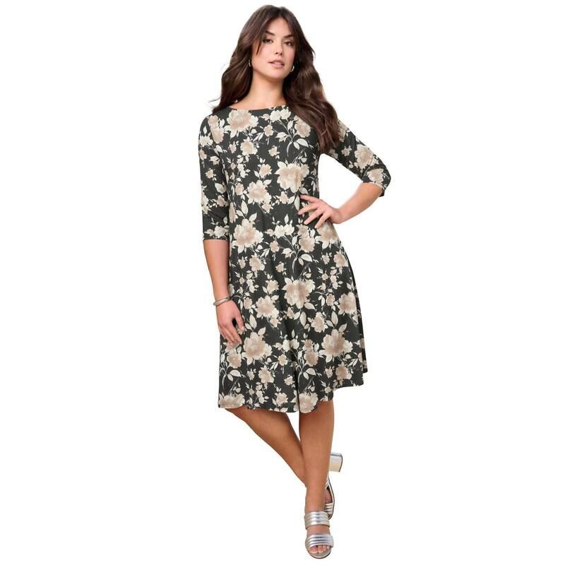 ロアマンズ レディース トップス ワンピース プラスサイズ Roamans Womens Plusize 34 Sleeve Boatneck Swing Dress Camel Watercolorose キャメル