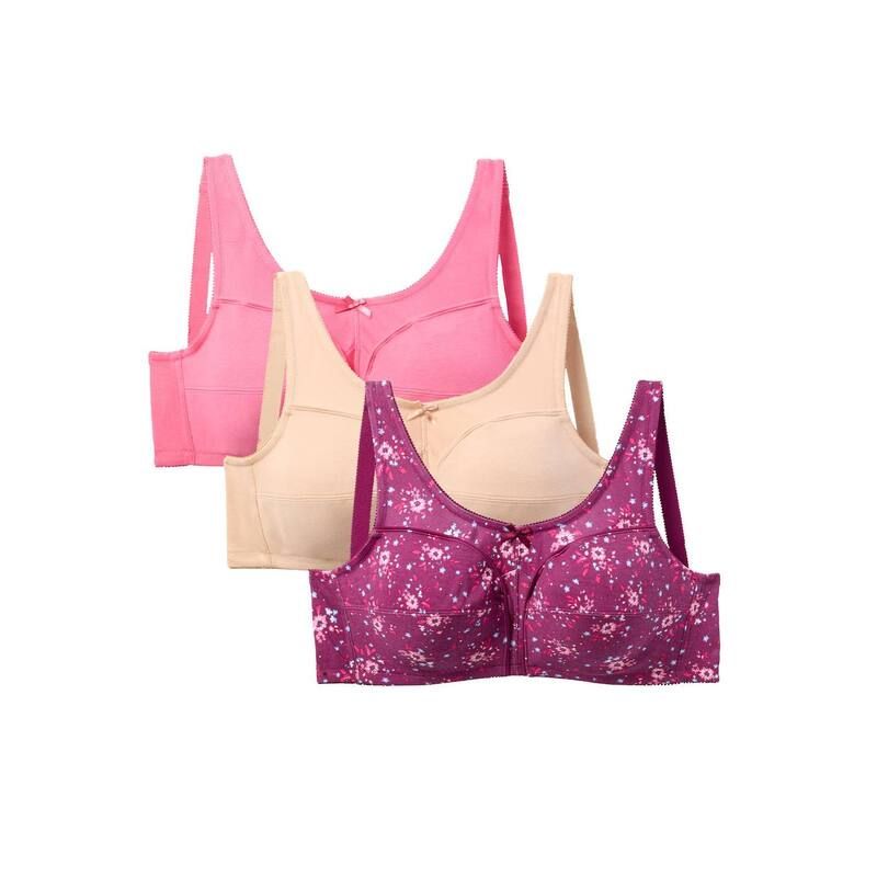 コンフォート チョイス レディース アンダーウェア ブラジャー プラスサイズ コットン Comfort Choice Womens Plusize 3Pack Cotton Wireless Bra Deep Claret Asst