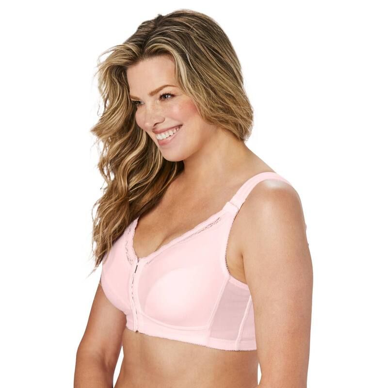 コンフォート チョイス レディース アンダーウェア ブラジャー プラスサイズ コットン Comfort Choice Womens Plusize FrontClose Cotton Wireless Posture Bra Shell Pink ピンク