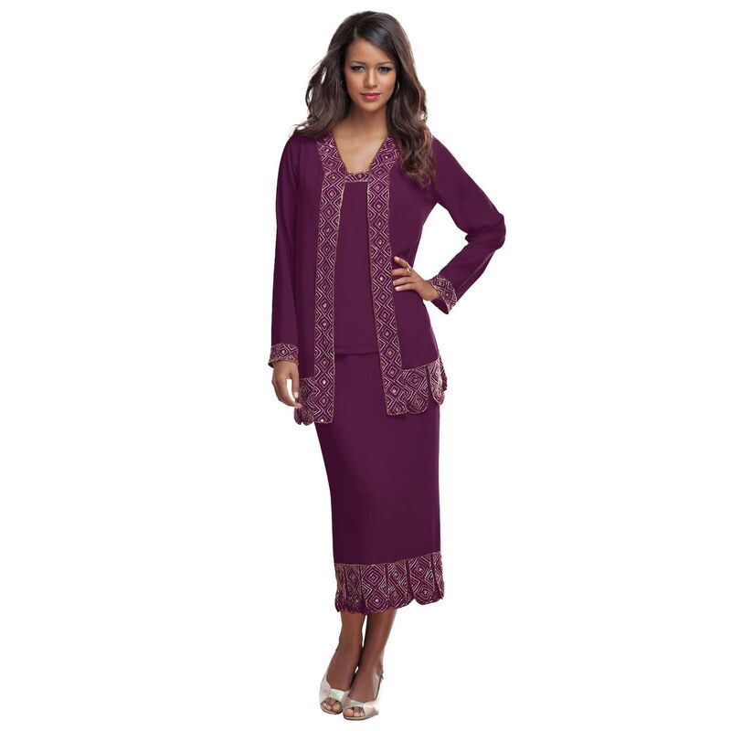 ロアマンズ レディース トップス ワンピース プラスサイズ スカート Roamans Womens Plusize Beaded Skirt Set Dark Berry