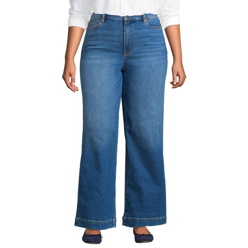 ランズエンド レディース ボトムス デニムパンツ ワイドレッグ プラスサイズ ジーンズ Plusize Lands End HighRise Wide Leg Jeans Indigo Tide Blue インディゴ