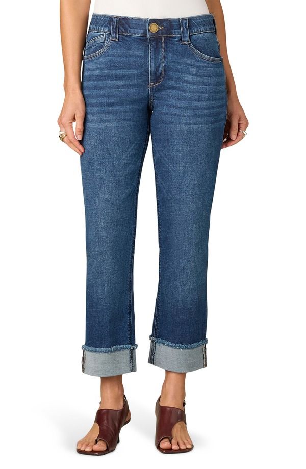 ウィットウィズダム レディース ボトムス デニムパンツ ハイウエスト アンクル ジーンズ Wit Wisdom Frayed High Waist Ankle Boyfriend Jeans Blue ブルー