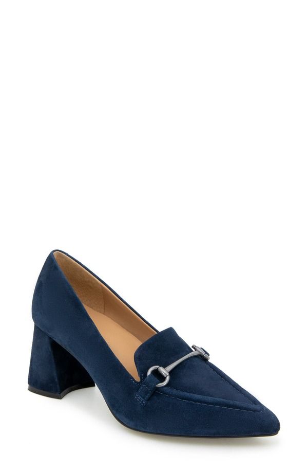 ジェントルソウルズ レディース シューズ ヒール ローファー Gentle Souls Dionne Pointed Toe Bit Loafer Pump Navy Suede ネイビー