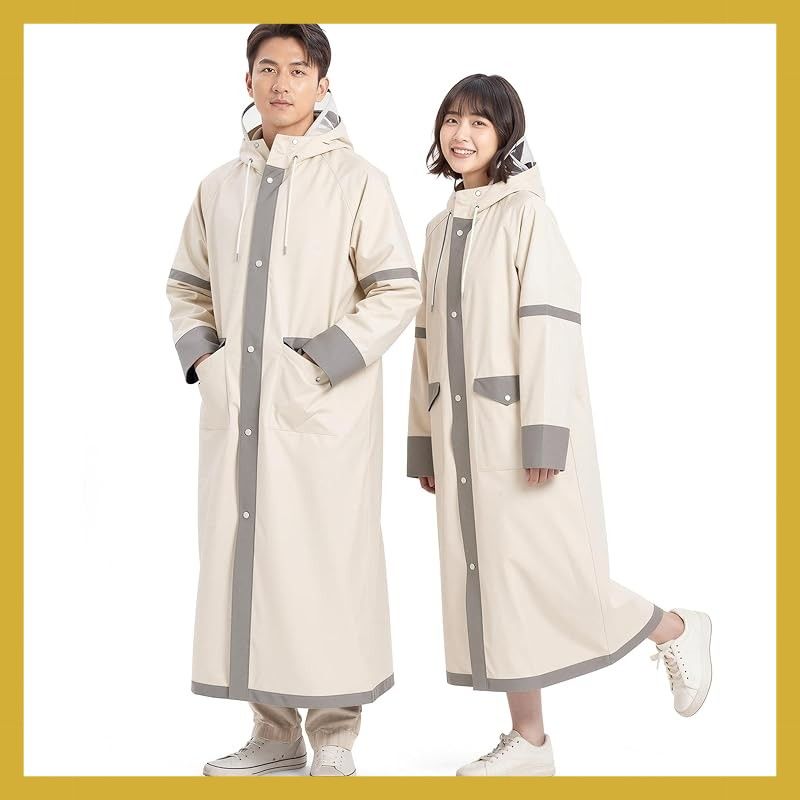 [Marrold] レインコート 自転車【 JIS 級防水＆激雨対応！】 5級撥水 レインコート レディース メンズ リュック対応 超軽量 カッパ ポンチョ ポケット付き ロング丈 通勤通学 防災 アウトドア フェス (JP, アルファベット, M, ベージュ