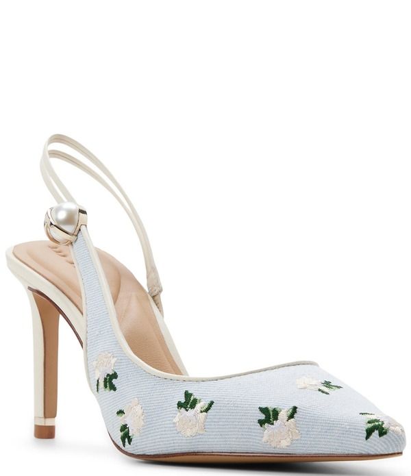 テッドベーカー レディース シューズ ヒール フラワー柄 刺繍 デニム フラワー Ted Baker London Sadie Floral Embroideredenim Pearl Ornament Slingback Pumps Denim デニム