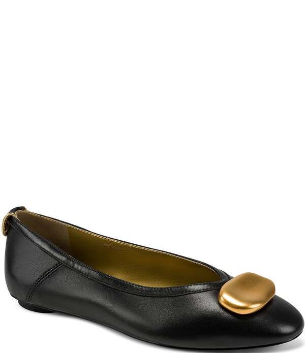 ダナキャラン レディース シューズ パンプス レザー Donna Karan Aricela Leather Ornament Ballet Flats Black ブラック