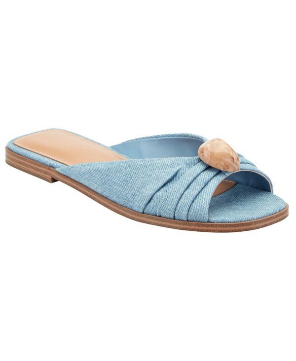 マーク・フィッシャー レディース シューズ スリッポン・ローファー ギャザー サンダル Marc Fisher LTD Womens Dalani Ornamented Ruched Flat SlipOn Sandals Blue Denim デニム