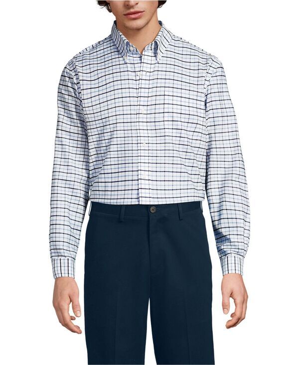 ランズエンド メンズ トップス シャツ オックスフォード コットン Lands End Mens No Iron Supima Cotton Oxfordresshirt Oasis bluenavy plaid ネイビー