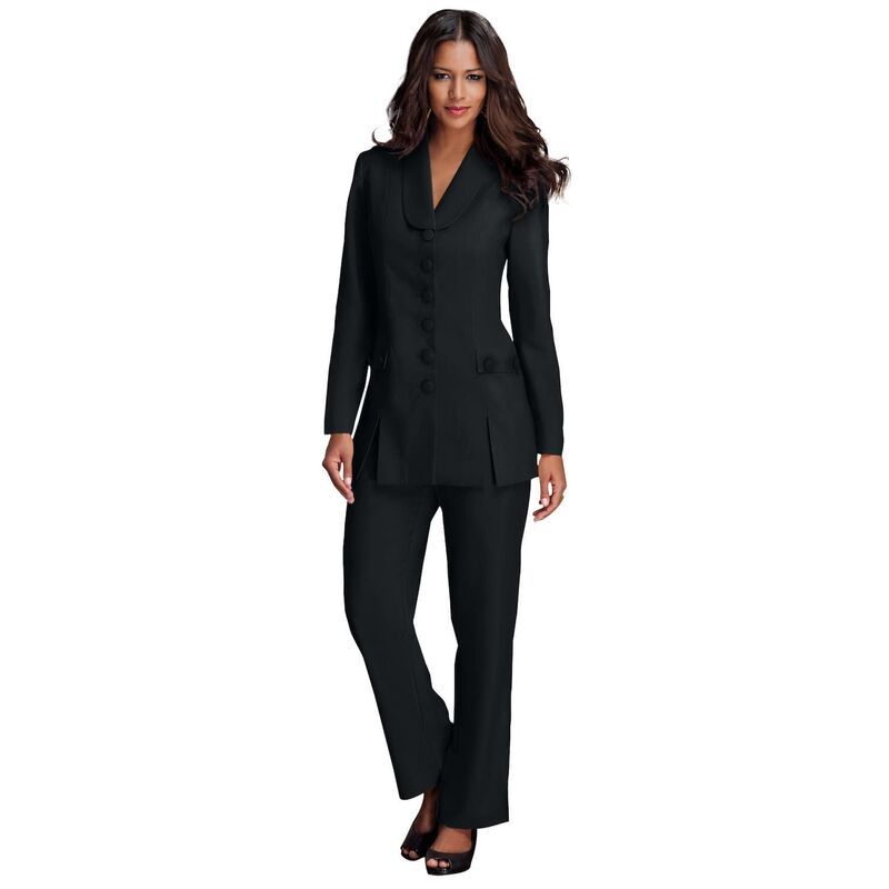 ロアマンズ レディース トップス ワンピース プラスサイズ Roamans Womens Plusize Long Sleeve TenButton ShawlCollar Pant Suit 2Piece Pant Set Black ブラック