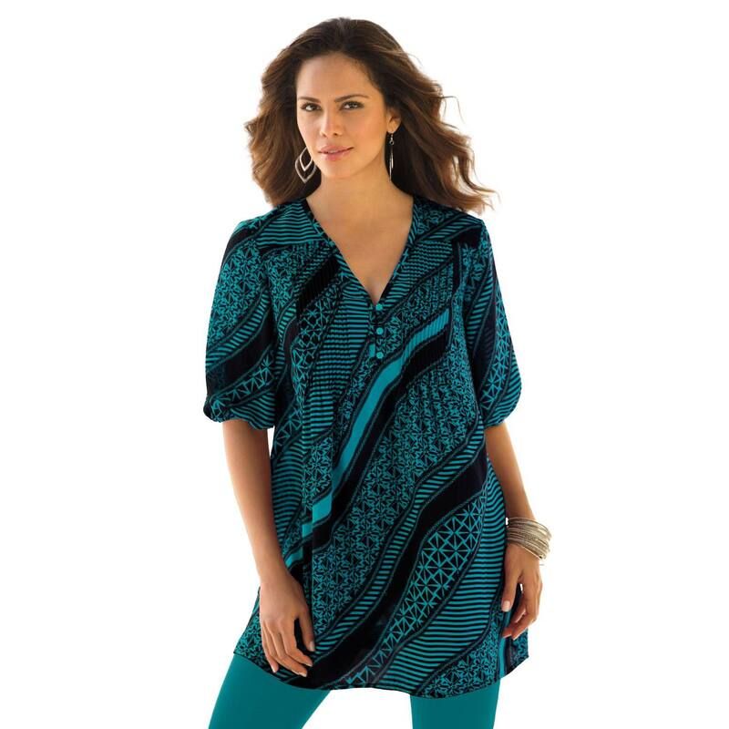 ロアマンズ レディース トップス シャツ ジョーゼット プラスサイズ プリント Roamans Womens Plusize Printed Yneck Georgette Top Tropical Teal Mixed ティール